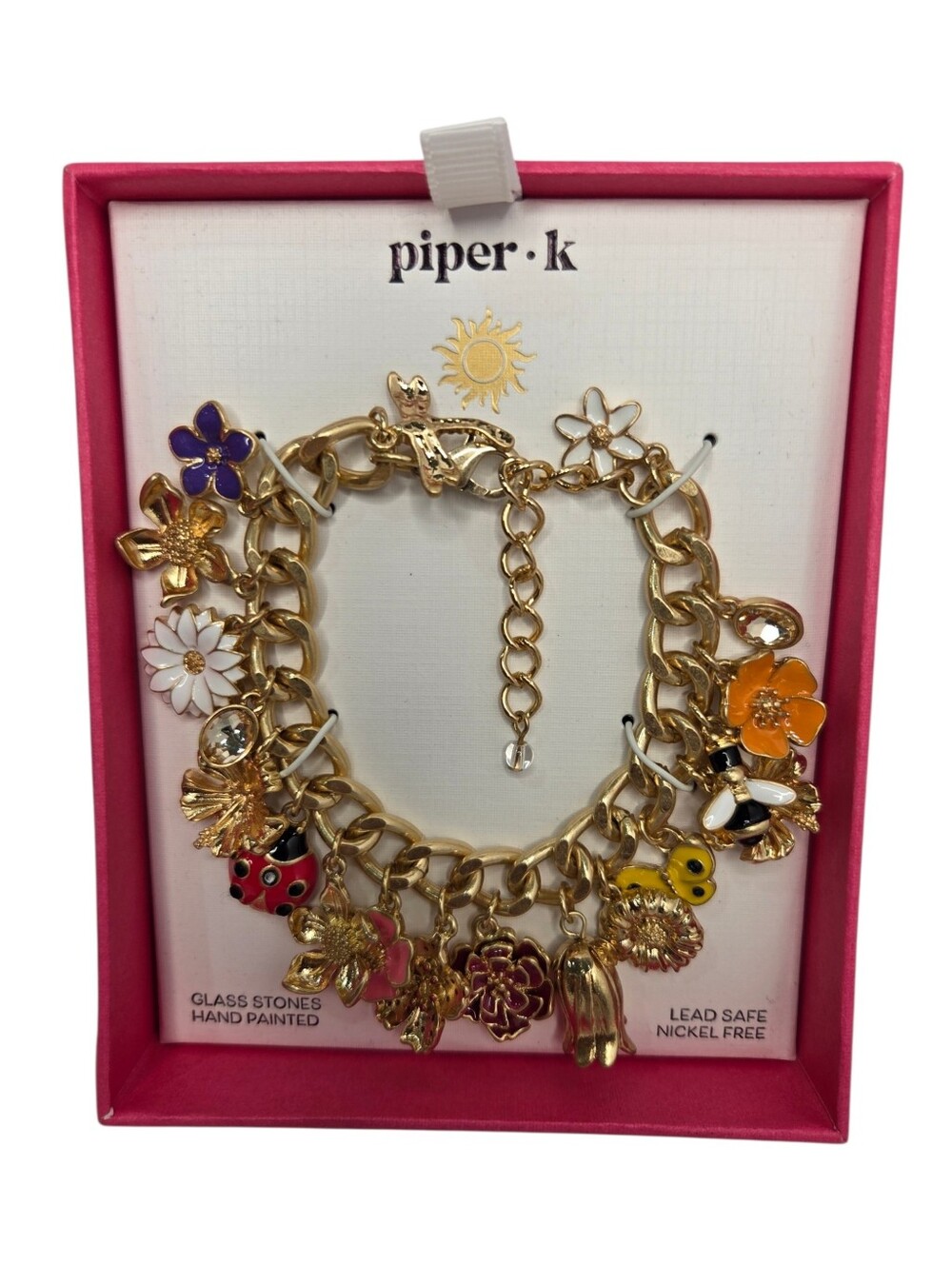 💕▪️Piper k▪️ Gold Floral & Butterfky Ladybug Spring/ Summer Charm Bracelet